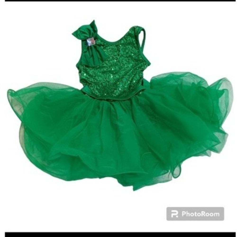 Weissman Size Small Toddler Girls Green Sequin Costume Dress Tutu Leotard Kids